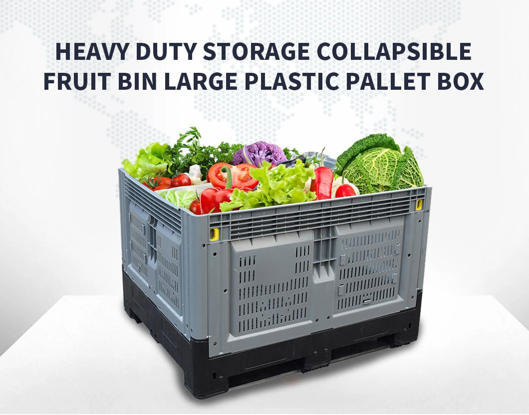 Factory Heavy Duty Large Vented/Mesh HDPE Stackable Warehouse Storage Agriculture Container Foldable/Folding/Collapsible Plastic Pallet Box for Fruit Vegetable