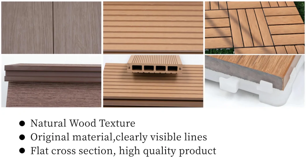 Skin-Friendly 3D Embossed Interlocking Outdoor WPC Decking Tiles Wood Plastic Composite Deck Boards WPC Flooring with Multiple Color