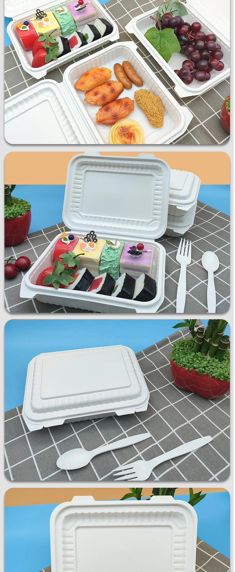 Wholesale Western Cuisine Hamburg Salad Folding Plastic Starch-Based PLA Pbat Takeout Food Biodegradable Disposable Lunch Container Box