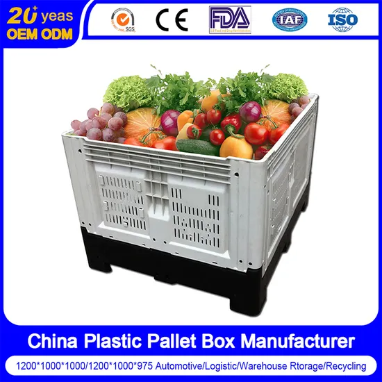Factory Heavy Duty Large Vented/Mesh HDPE Stackable Warehouse Storage Agriculture Container Foldable/Folding/Collapsible Plastic Pallet Box for Fruit Vegetable